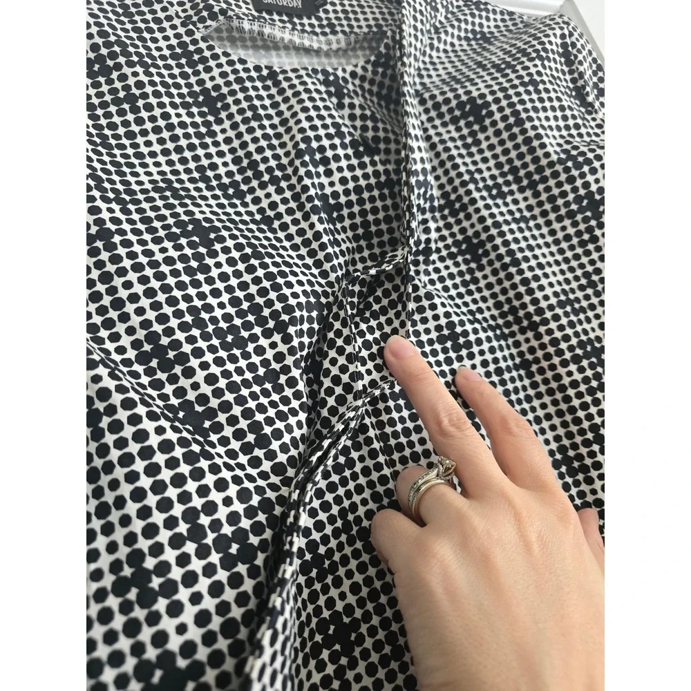 Kate Spade Saturday Black White Polka Dot Print Cotton‎ Long Sleeve Dress Small